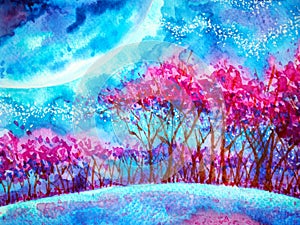 Sakura pink cherry blossom abstract art in universe power mind watercolor painting illustration design drawing