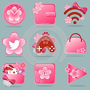 Sakura Rabbit in Japanese StyleVector illustration of apps icon Combination in Blue Backgroundï¼ŒSakura Rabbit in Japanese Style