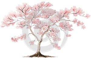 Sakura tree isolated watercolor illustration with alpha channel