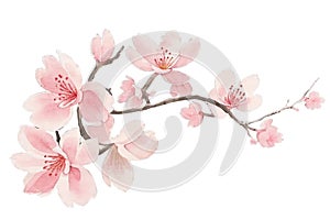 Sakura tree isolated watercolor illustration with alpha channel