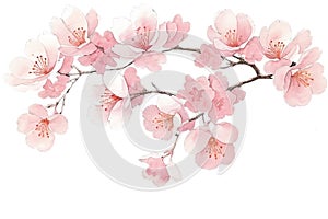 Sakura tree isolated watercolor illustration with alpha channel