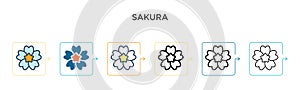 Sakura vector icon in 6 different modern styles. Black, two colored sakura icons designed in filled, outline, line and stroke