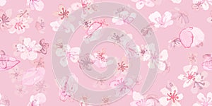 Sakura Vector. Watercolor Cherry Flower. Seamless