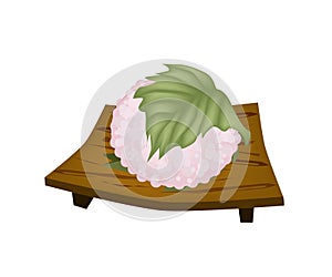 Sakuramochi or Japanese Rice Cake on Geta Plate