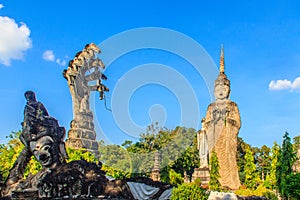 Sala Keoku, the park of giant fantastic concrete sculptures inspired by Buddhism and Hinduism. It is located in Nong