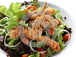 Salad or apetizer with shrimp and herbs