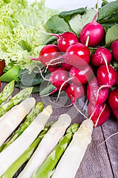 Salad, asparagu and radishes for a healthy meal