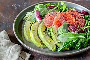 Salad with avocado and grapefruit. Healthy eating. Vegetarian food