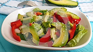 Salad avocado tomato cheese slow-motion