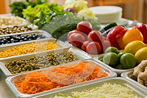 Salad bar with vegetables in the restaurant