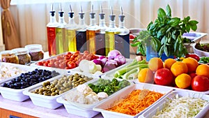Salad bar with vegetables in the restaurant, healthy food