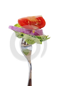 Salad Bite On Fork With Drippy Dressing