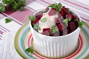 Salad with boiled beets and horseradish sauce