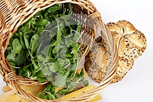 Salad and bread rolls