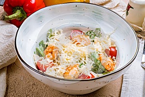 Salad caesar with shrimps