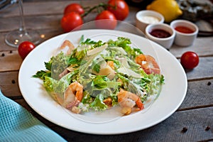 Salad caesar with shrimps