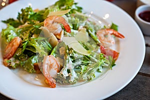 Salad caesar with shrimps