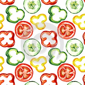 Salad colorful vegetable slices: tomatoes, peppers, cucumbers