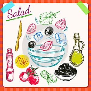 Salad Cooking Process Illustration