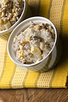 Salad with corn, ananas, nuts and rice