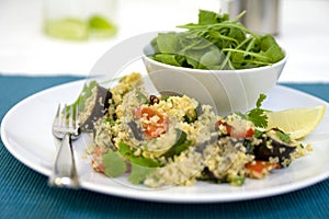 Salad and cous cous with roasted vegetables