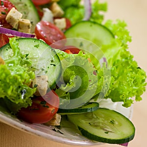 Salad with croutons photo