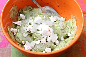 Salad of cucumber with cheese