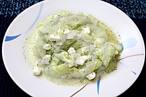 Salad of cucumber with cheese