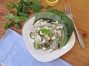Salad with cucumber and redish.