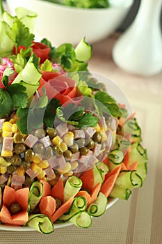 Salad decorated by flowers