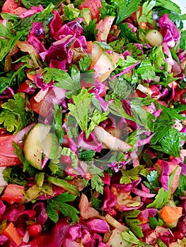 A salad dish of vegetables called Fattoush in the Levant