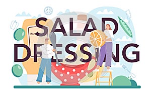Salad dressing typographic header. Peopple cooking fresh photo