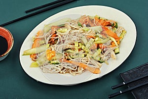 Salad with enoki or enokitake mushrooms