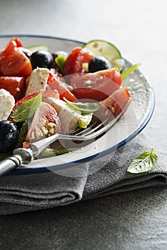 Greek salad with tomato and feta cheese