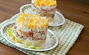 Salad with a fish and eggs