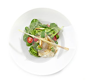 Salad with flounder fillet