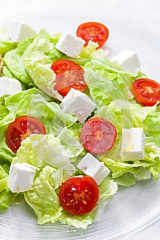 salad with fresh vegetables, feta cheese and tomatoes