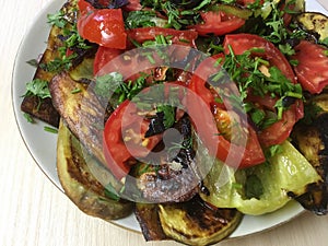 salad of fried vegetables and herbs