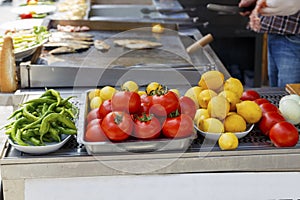 salad ingredients in traditional Turkish fast food restaurant ,kavagi village,Istanbul.