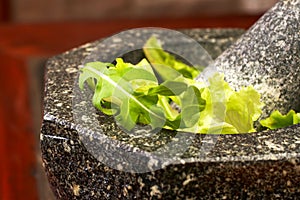 Salad leaves in the crusher photo