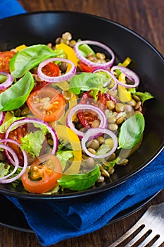 Salad with lentil, tomatoes, bell pepper