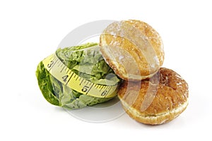 Salad Lettace with Jam Doughnut and Tape Measure