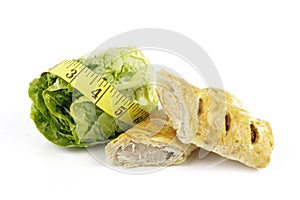 Salad Lettace with Sausage Roll and Tape Measure