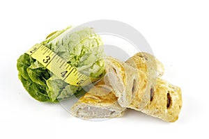 Salad Lettace with Sausage Roll and Tape Measure