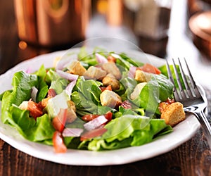 Salad with lettuce, tomato and croutons