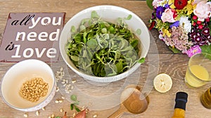 Salad love - mache salad with vinaigrette and pine nuts