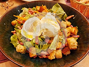 Salad lyonnais, French traditional food, french Gastronomy, Lyon