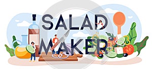 Salad maker typographic header. Peopple cooking organic and healthy food photo