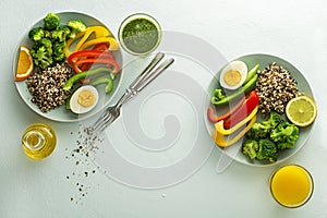 Salad meals with quinoa seeds, egg and vegetable