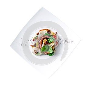 Salad with octopus and vegetables isolated